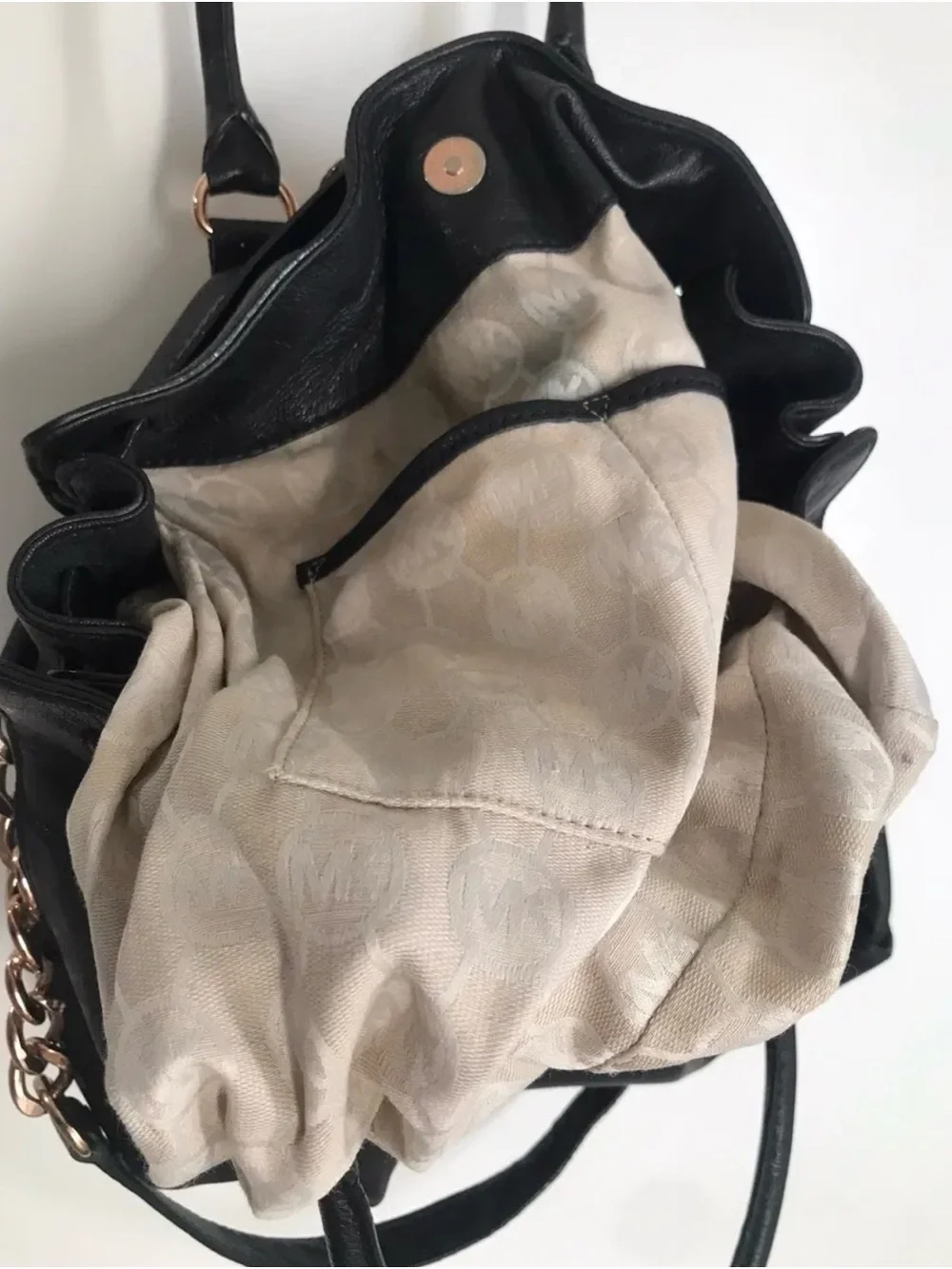 Michael Kors Black Hamilton Leather medium Satchal Tote with Rose Gold hardware